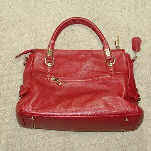 AINIMOER WOMEN'S GENUINE Pebble Leather VINTAGE Tote Shoulder Bag, Red